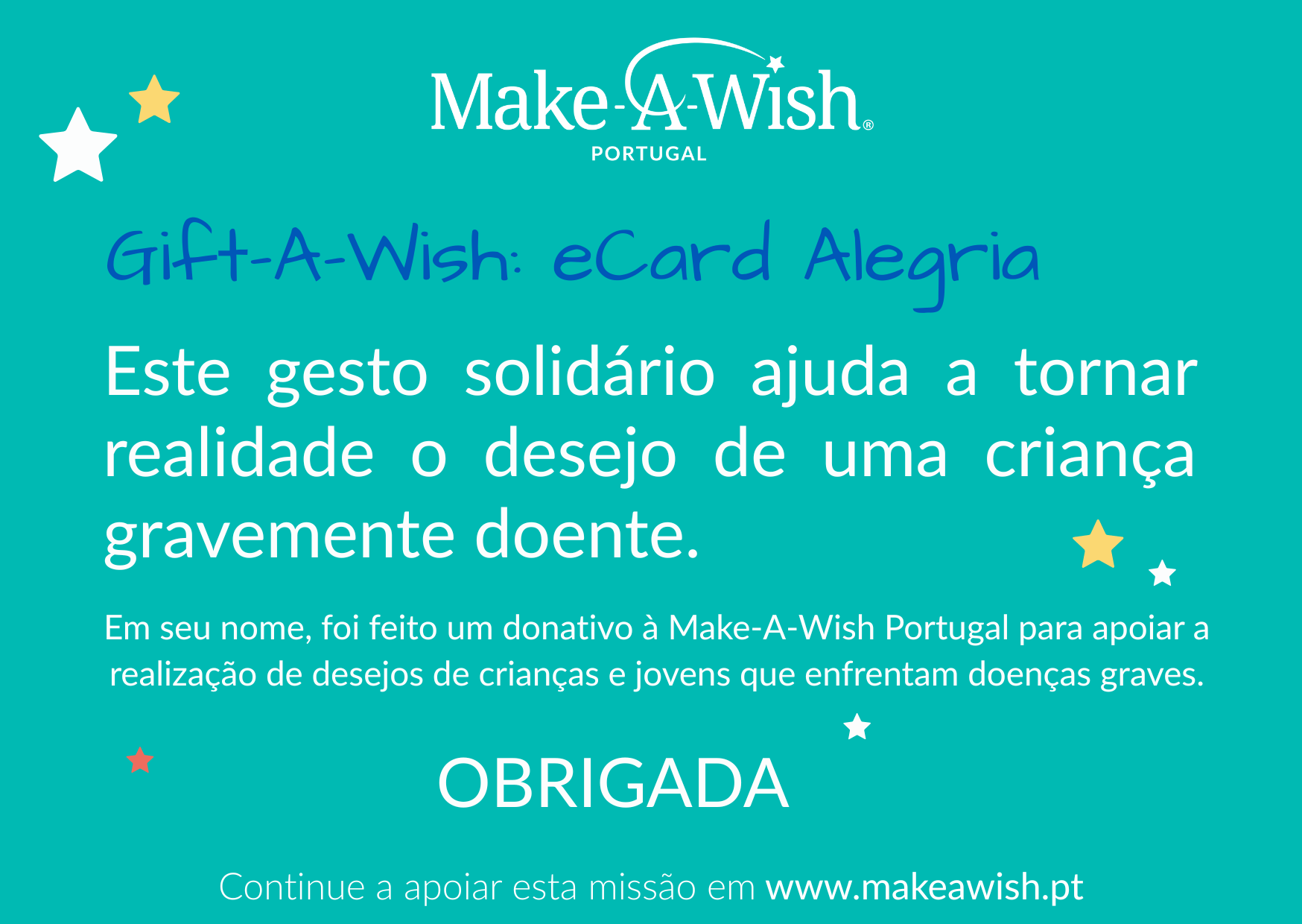 e-card solidário ALEGRIA verde Make-A-Wish