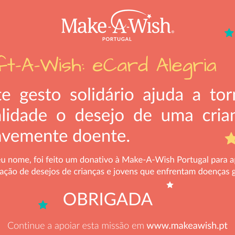 e-card solidário ALEGRIA vermelho Make-A-Wish