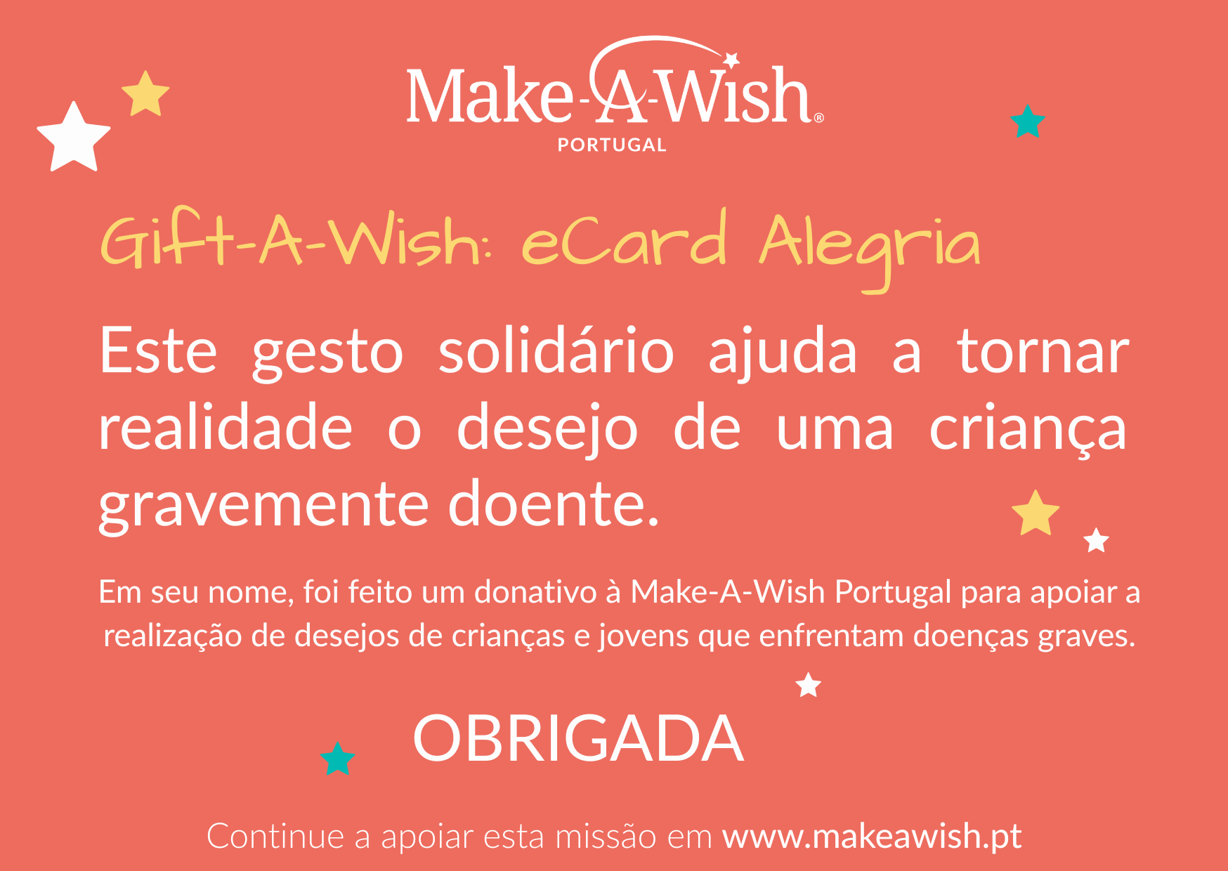 e-card solidário ALEGRIA vermelho Make-A-Wish