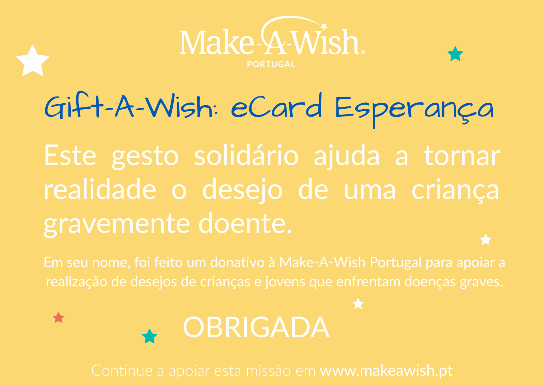 e-card solidário ESPERANÇA amarelo Make-A-Wish