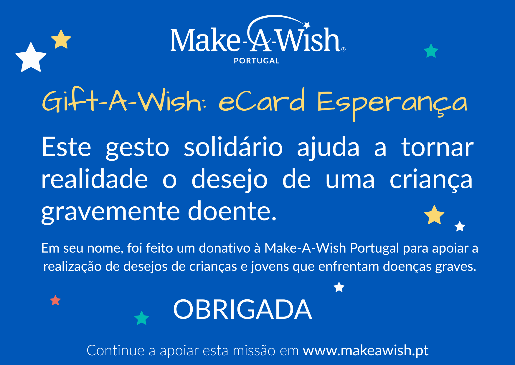 e-card solidário ESPERANÇA azul Make-A-Wish
